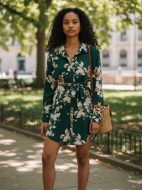 Elli White Green Floral Shirt Dress – Effortless Everyday Chic